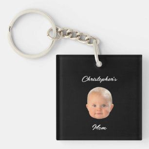 Modern Minimal Script Baby Face Photo Mum Gift Key Ring