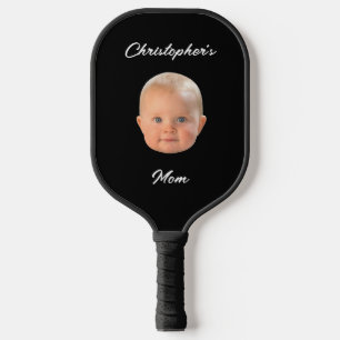 Modern Minimal Script Baby Face Photo Mum Gift  Pickleball Paddle