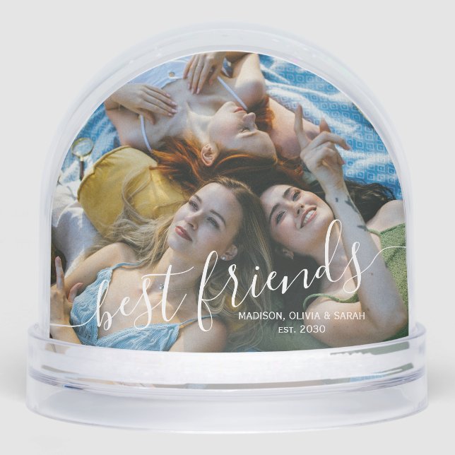 Modern Minimal Script Best friends 2 Photo Snowglobe (Front)