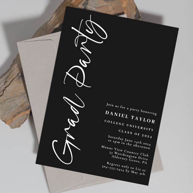 Modern Minimal Script Black White Graduation Party Invitation (Creator Uploaded)