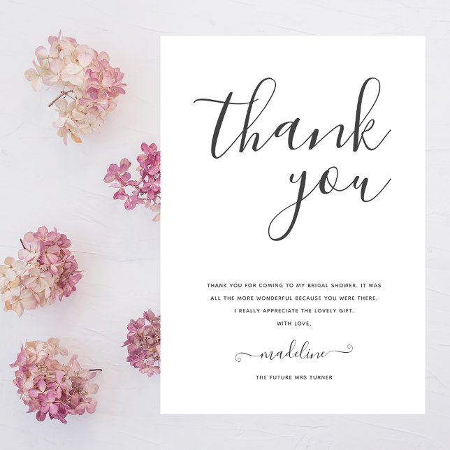 Modern Minimal Script Bridal Shower Thank You Card (Creator Uploaded)