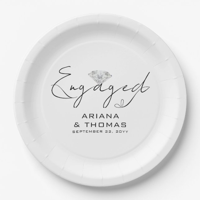 Modern Minimal Script Engagement Party Paper Plate (Front)