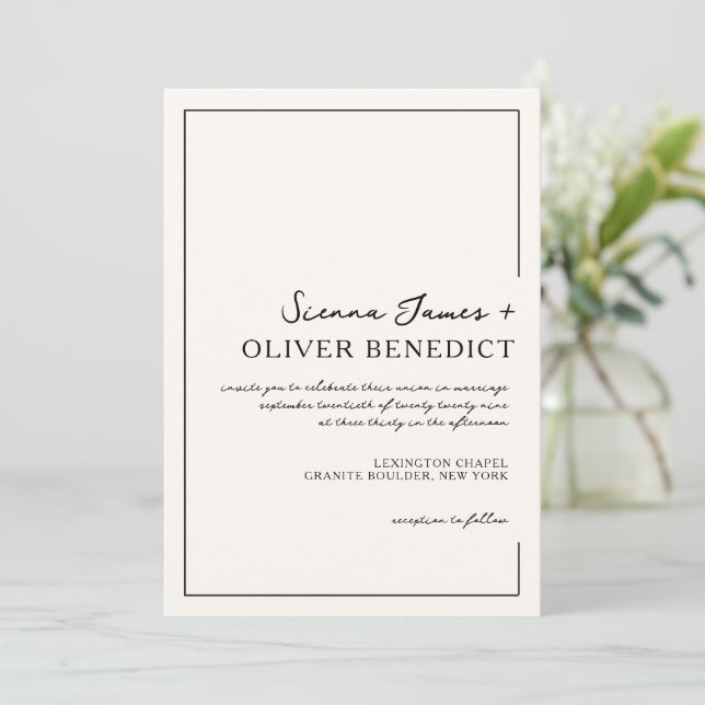 Modern Minimal Script Frame Wedding Invitation (Standing Front)