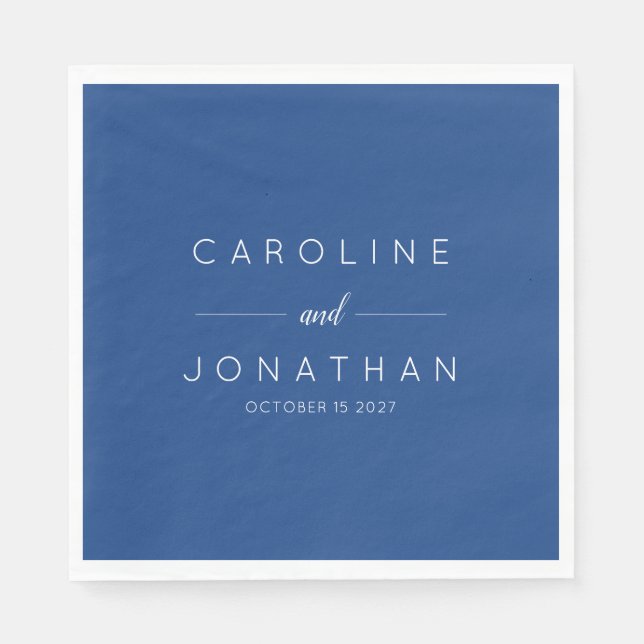 Modern Minimal Script French Blue Custom Wedding Napkin (Front)