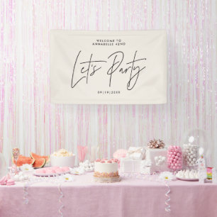 Modern minimal script geometric cream birthday banner