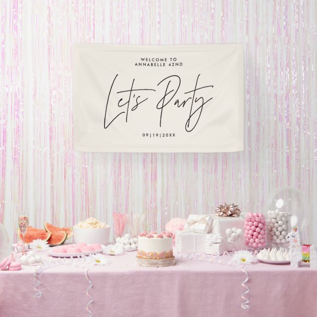 Modern minimal script geometric cream birthday banner (Party)