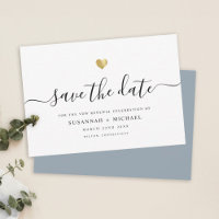 Modern Minimal Script Gold Vow Renewal Dusty Blue