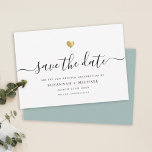Modern Minimal Script Gold Vow Renewal Dusty Green Save The Date<br><div class="desc">This elegant Save the Date card for your vow renewal shines with simplicity. Modern typography,  gorgeous calligraphy,  and accented by a delicate heart (printed) gold. On the back is space for any other details,  such as a wedding site url.</div>
