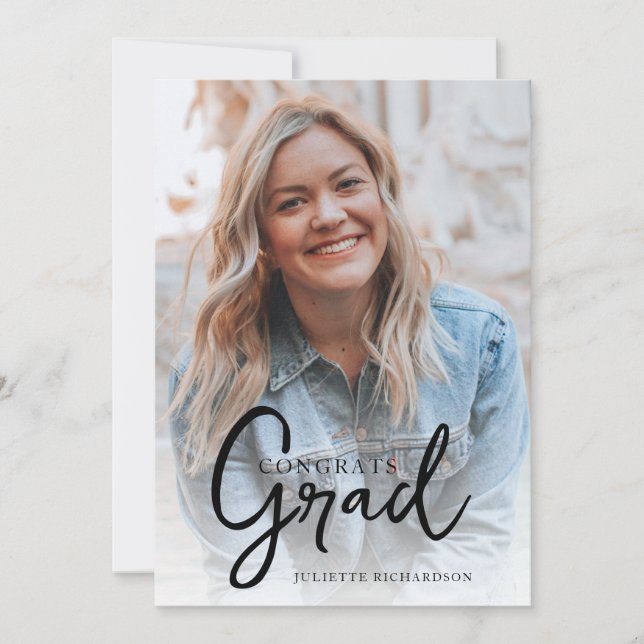 Modern Minimal Script Graduation Photo Announcement (Front)