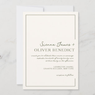 Modern Minimal Script Green Border Wedding  Invitation