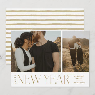 Modern Minimal Script Happy New Year Photo Holiday Card