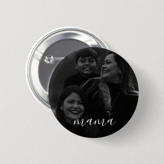 Modern Minimal Script Mama Photo Mother's Day 6 Cm Round Badge (Front & Back)