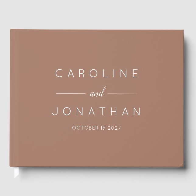 Modern Minimal Script Mocha Brown Custom Wedding Guest Book (Front)