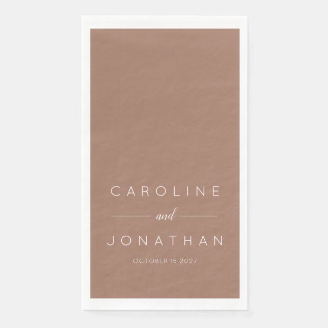 Modern Minimal Script Mocha Brown Custom Wedding Napkin (Front)