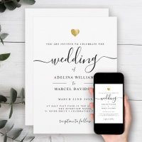 Modern Minimal Script Monogram Gold Heart Wedding