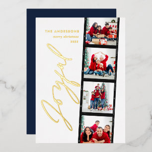 Modern minimal script multi photo christmas blue foil holiday card