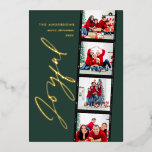 Modern minimal script multi photo christmas green foil holiday card<br><div class="desc">Modern minimal script multi photo Christmas green retro design. Elegant classy real gold,  silver and rose gold foil design.</div>