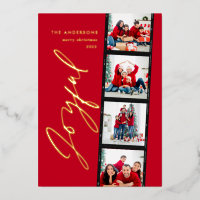Modern minimal script multi photo christmas red