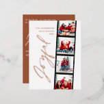 Modern minimal script multi photo christmas rust foil holiday postcard<br><div class="desc">Modern minimal script multi photo Christmas rust terracotta retro design. Elegant classy real gold,  silver and rose gold foil design.</div>