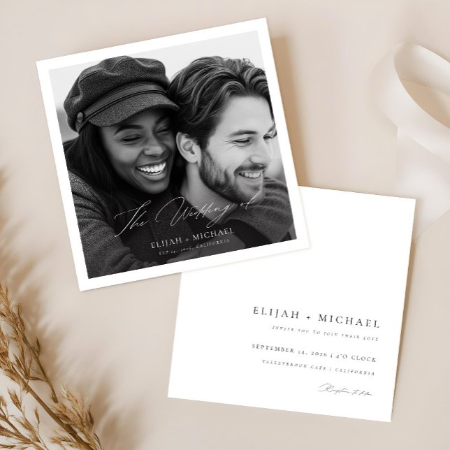Modern Minimal Script Photo Budget Square Wedding Invitation (Creator Uploaded)