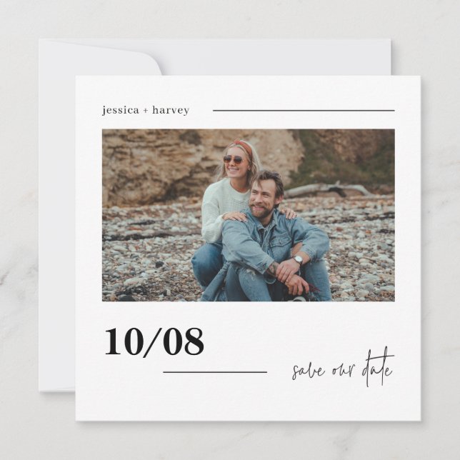 Modern Minimal Script Photo Save Our Date Invitation (Front)