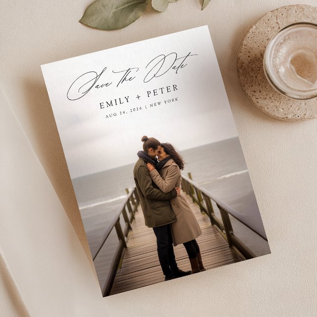 Modern Minimal Script Photo Wedding Save The Date Invitation (Creator Uploaded)