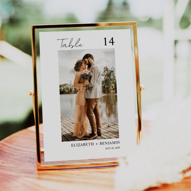 Modern Minimal Script Photo Wedding Table Number (Creator Uploaded)