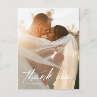 Modern Minimal Script Photo Wedding Thank You  Postcard