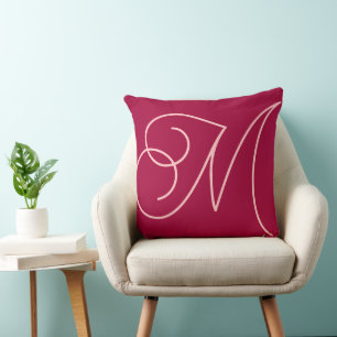 Modern Minimal Script Pink Initial Monogram  Cushion
