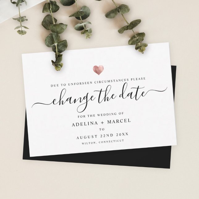 Modern Minimal Script Rose Gold CHANGE THE DATE Save The Date (Creator Uploaded)