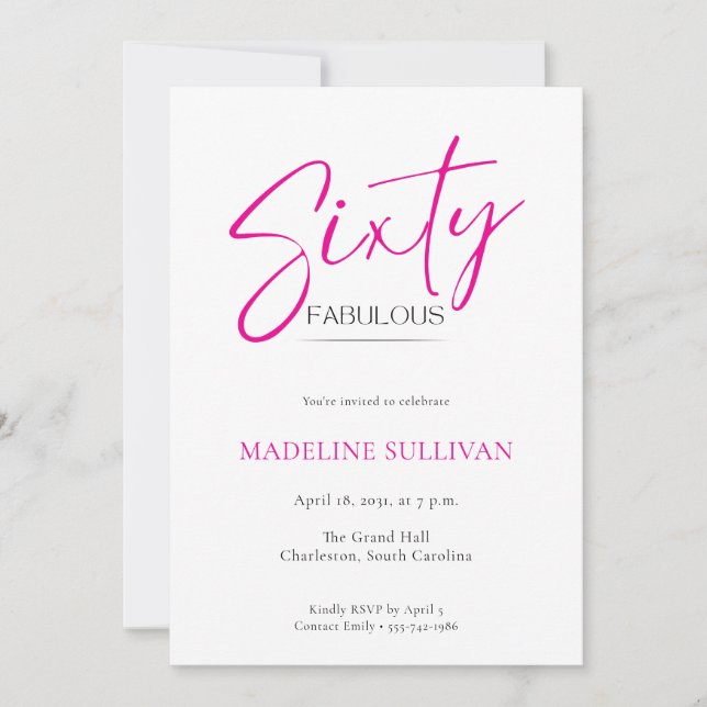Modern Minimal Script Sixty 60th Birthday Party Invitation (Front)