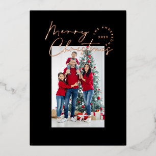 Modern minimal script typography 1 photo Christmas Foil Holiday Card