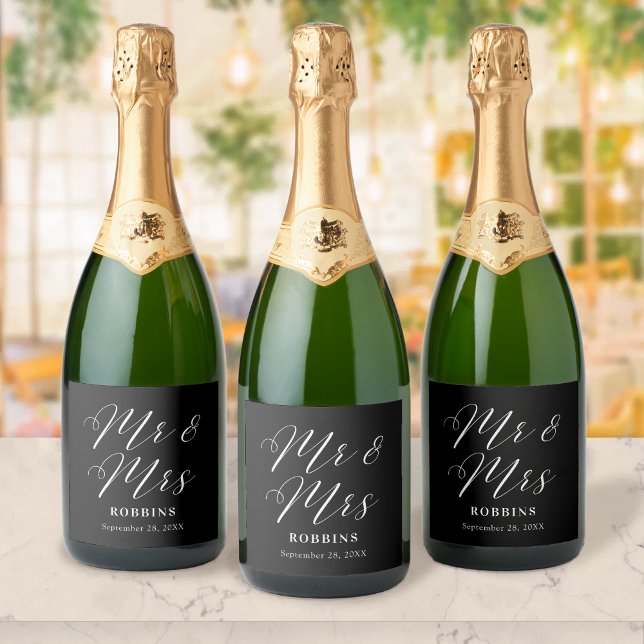 Modern Minimal Script Typography Wedding Sparkling Wine Label (Creator Uploaded)