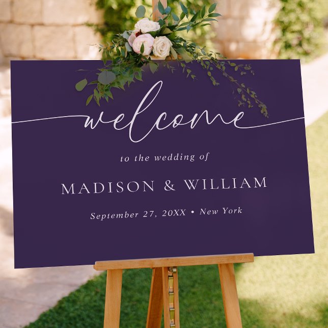 Modern Minimal Script Violet Wedding Welcome Sign (Creator Uploaded)