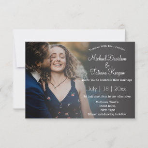 modern minimal script wedding faded photo invitation