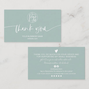 Modern minimal sea blue script order thank you business card
