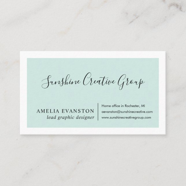 Modern Minimal Seafoam Blue Green Business Card (Front)