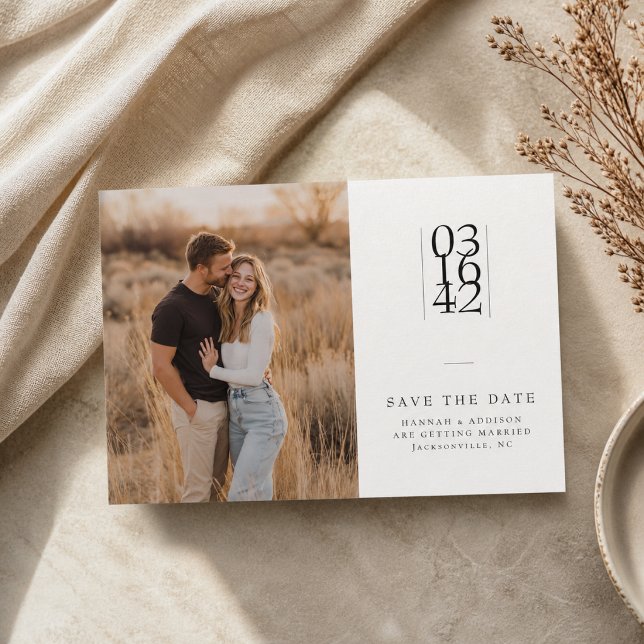 Modern Minimal Serif Wedding Photo Save the Date (Creator Uploaded)