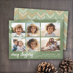Modern Minimal Shades of Juniper Stripes - 6 Photo Holiday Card