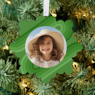 Modern Minimal Shades of Juniper Stripes - Photo Tree Decoration Card