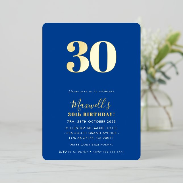 MODERN MINIMAL simple 30th birthday party blue (Standing Front)