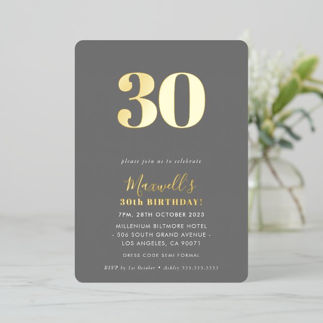 MODERN MINIMAL simple 30th birthday party grey (Standing Front)