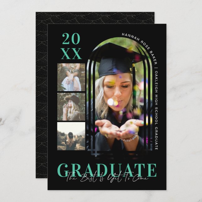 Modern Minimal Simple Arched Graduation 4 Photo Announcement (Front/Back)