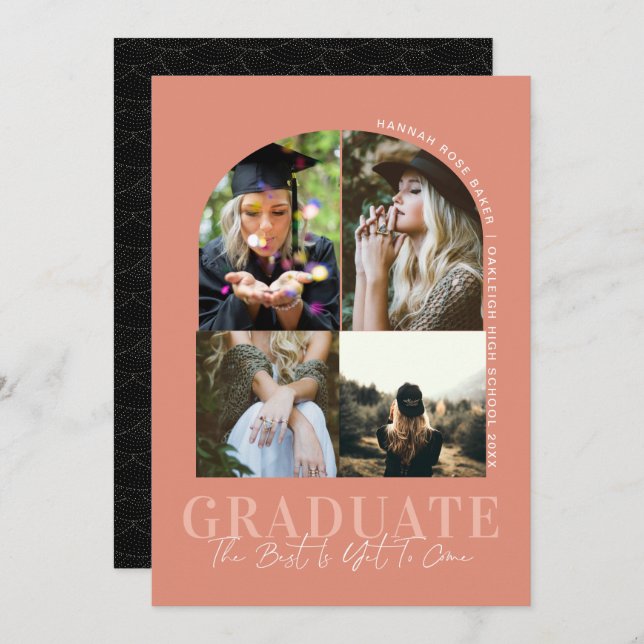 Modern Minimal Simple Arched Graduation 4 Photo Announcement (Front/Back)
