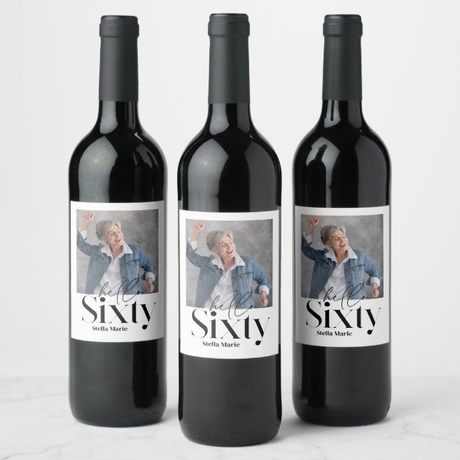 Modern minimal simple black 60th birthday wine label (Bottles)
