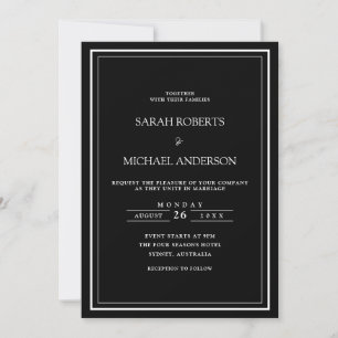 Modern Minimal Simple Black Tie Frame Wedding Invitation