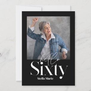 Modern minimal simple black & white 60th birthday invitation