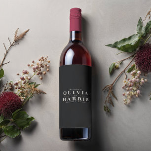 Modern minimal simple black & white party favour wine label