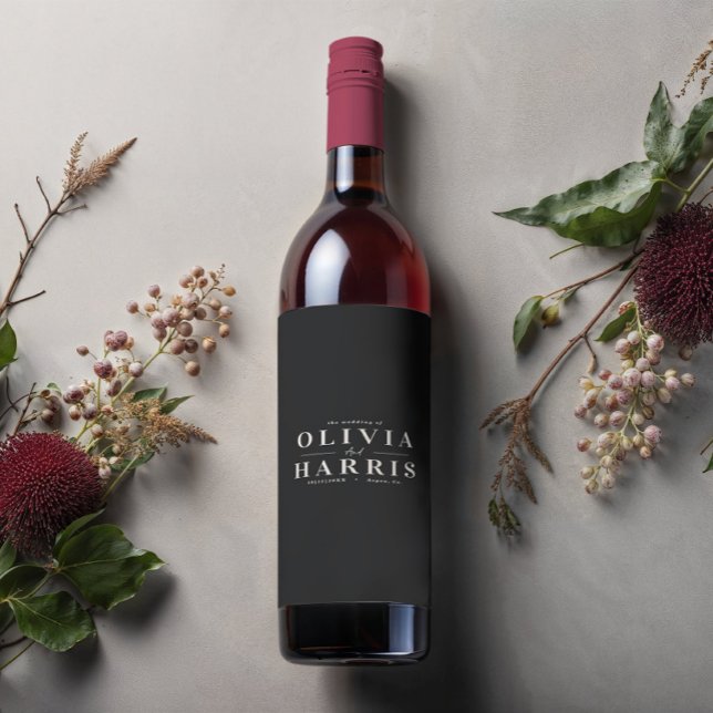 Modern minimal simple black & white party favour wine label (Creator Uploaded)