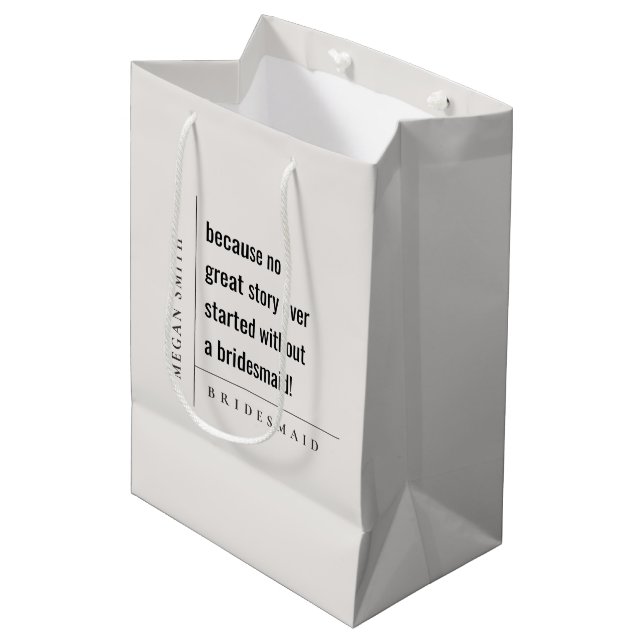 Modern Minimal Simple Bold Classy Bridesmaid Gift Medium Gift Bag (Front Angled)